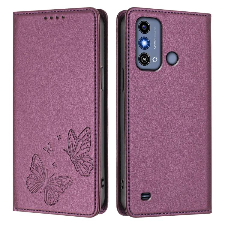 For ZTE Blade A53 / A53+ Strong Magnetic Dual Butterfly RFID Vegan Leather Phone Case