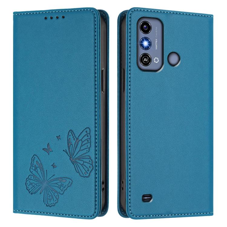 For ZTE Blade A53 / A53+ Strong Magnetic Dual Butterfly RFID Vegan Leather Phone Case