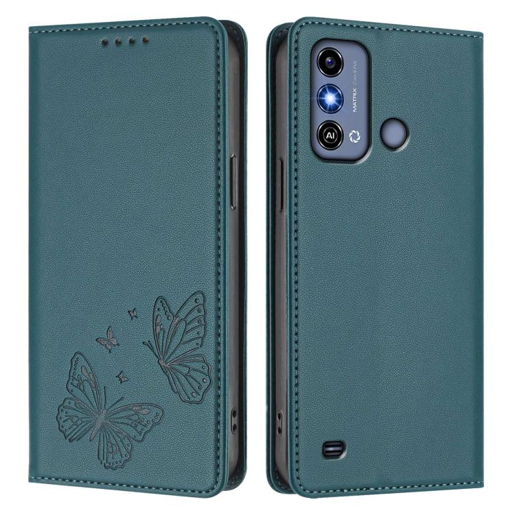 For ZTE Blade A53 / A53+ Strong Magnetic Dual Butterfly RFID Vegan Leather Phone Case