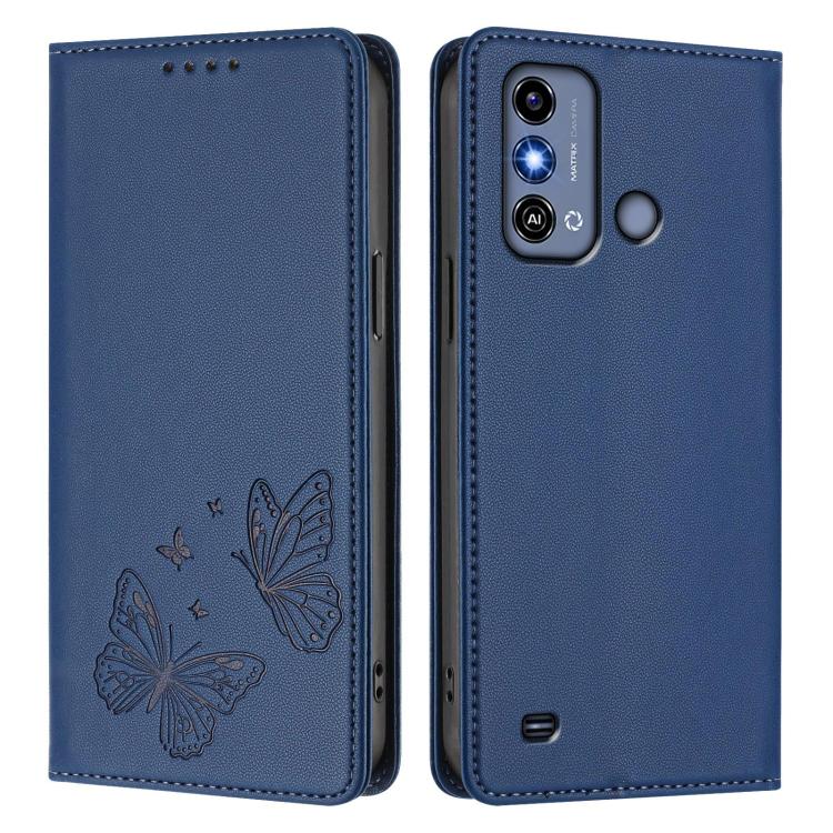 For ZTE Blade A53 / A53+ Strong Magnetic Dual Butterfly RFID Vegan Leather Phone Case