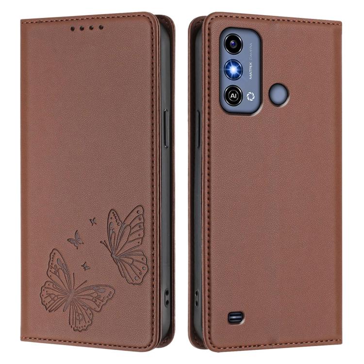 For ZTE Blade A53 / A53+ Strong Magnetic Dual Butterfly RFID Vegan Leather Phone Case