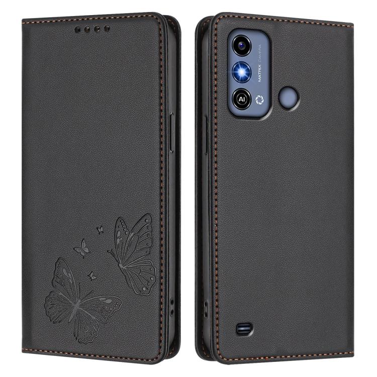 For ZTE Blade A53 / A53+ Strong Magnetic Dual Butterfly RFID Vegan Leather Phone Case
