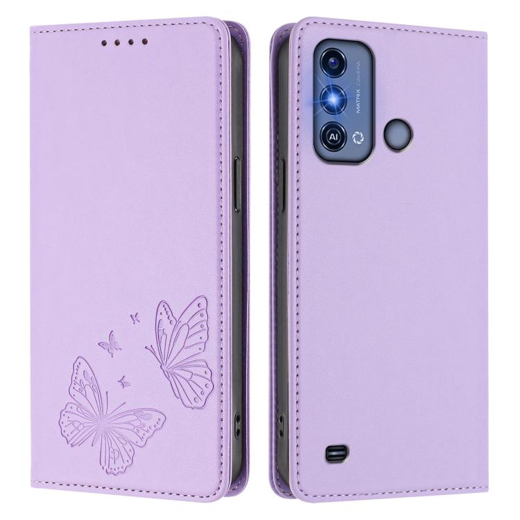 For ZTE Blade A53 Pro Strong Magnetic Dual Butterfly RFID Vegan Leather Phone Case