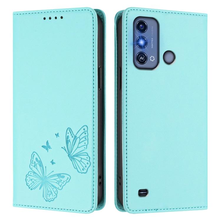 For ZTE Blade A53 Pro Strong Magnetic Dual Butterfly RFID Vegan Leather Phone Case