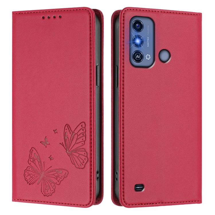 For ZTE Blade A53 Pro Strong Magnetic Dual Butterfly RFID Vegan Leather Phone Case