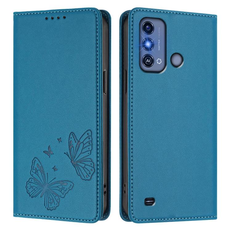 For ZTE Blade A53 Pro Strong Magnetic Dual Butterfly RFID Vegan Leather Phone Case