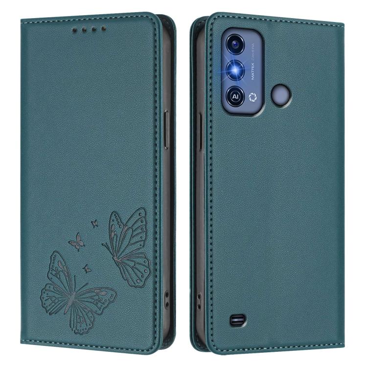 For ZTE Blade A53 Pro Strong Magnetic Dual Butterfly RFID Vegan Leather Phone Case