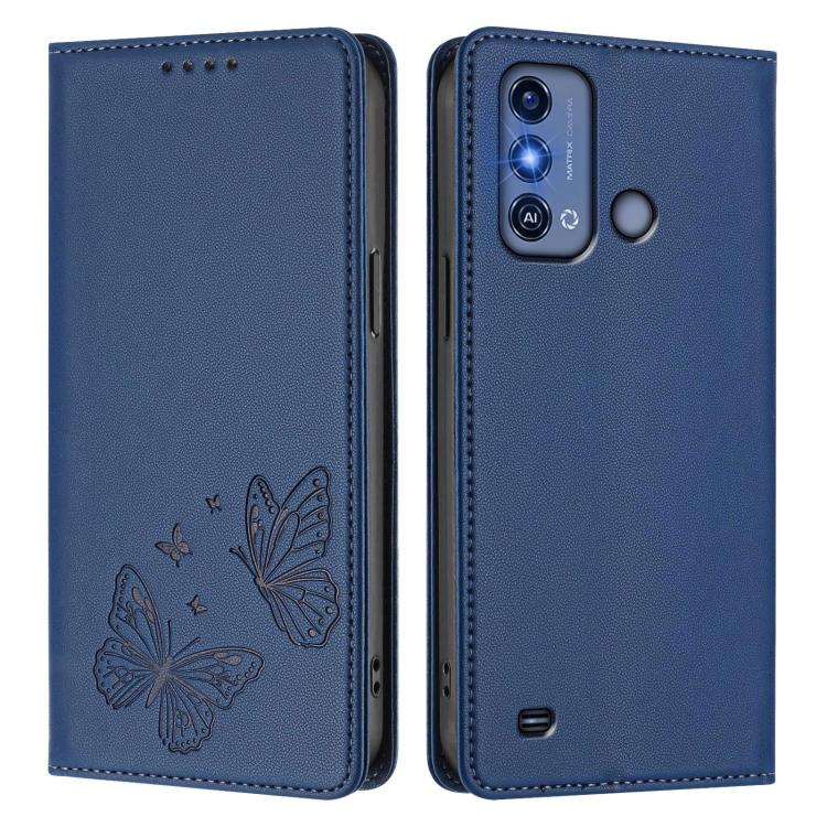 For ZTE Blade A53 Pro Strong Magnetic Dual Butterfly RFID Vegan Leather Phone Case