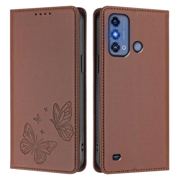 For ZTE Blade A53 Pro Strong Magnetic Dual Butterfly RFID Vegan Leather Phone Case