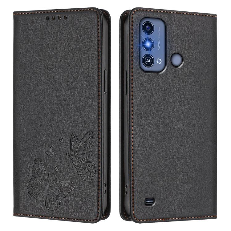 For ZTE Blade A53 Pro Strong Magnetic Dual Butterfly RFID Vegan Leather Phone Case