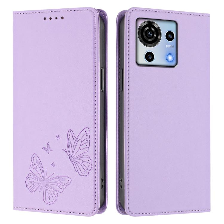 For ZTE Blade V50 Vita Strong Magnetic Dual Butterfly RFID Vegan Leather Phone Case