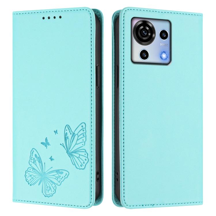For ZTE Blade V50 Vita Strong Magnetic Dual Butterfly RFID Vegan Leather Phone Case