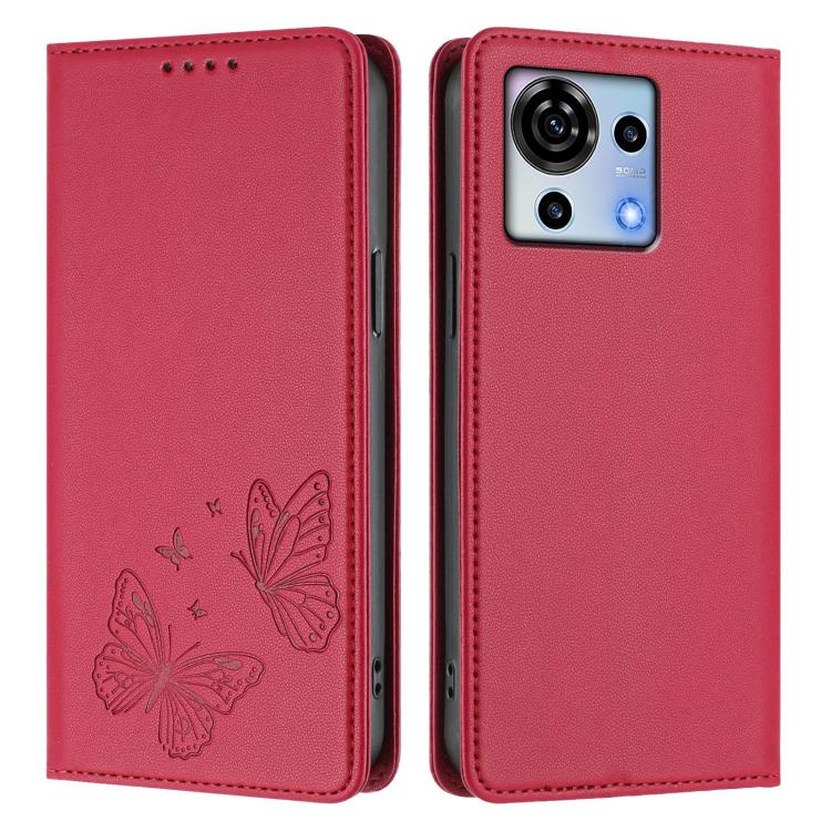For ZTE Blade V50 Vita Strong Magnetic Dual Butterfly RFID Vegan Leather Phone Case