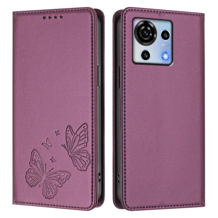 For ZTE Blade V50 Vita Strong Magnetic Dual Butterfly RFID Vegan Leather Phone Case