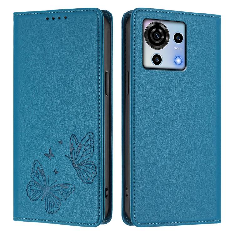 For ZTE Blade V50 Vita Strong Magnetic Dual Butterfly RFID Vegan Leather Phone Case