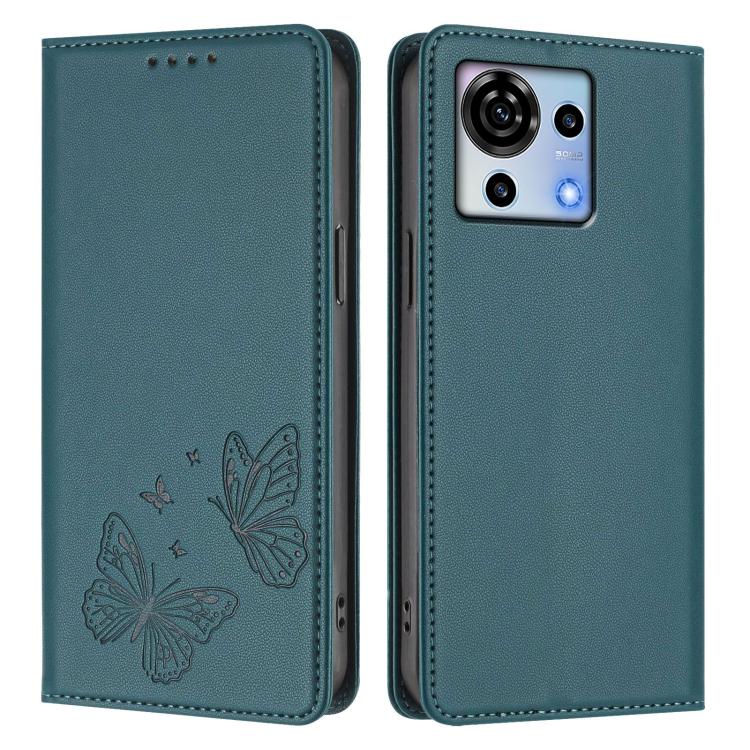 For ZTE Blade V50 Vita Strong Magnetic Dual Butterfly RFID Vegan Leather Phone Case