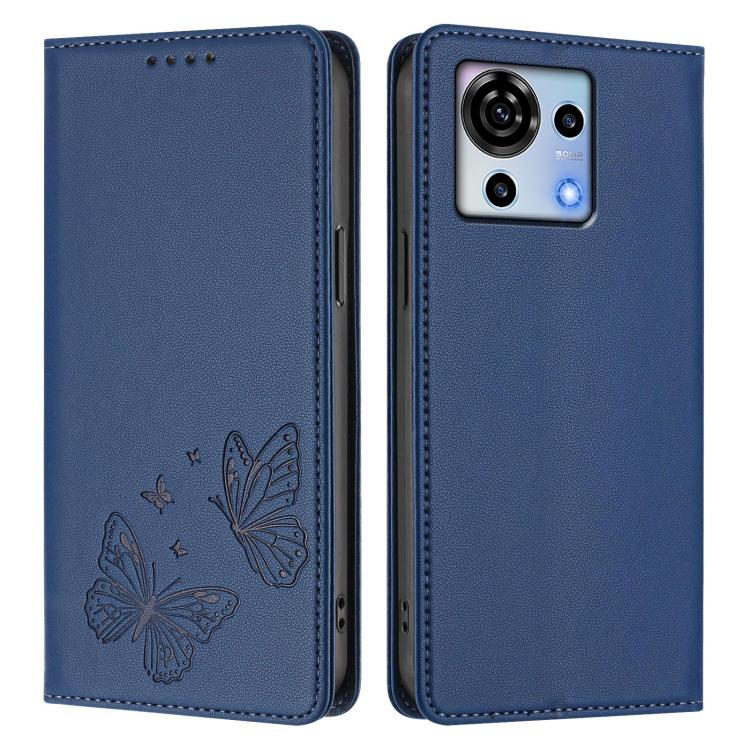 For ZTE Blade V50 Vita Strong Magnetic Dual Butterfly RFID Vegan Leather Phone Case