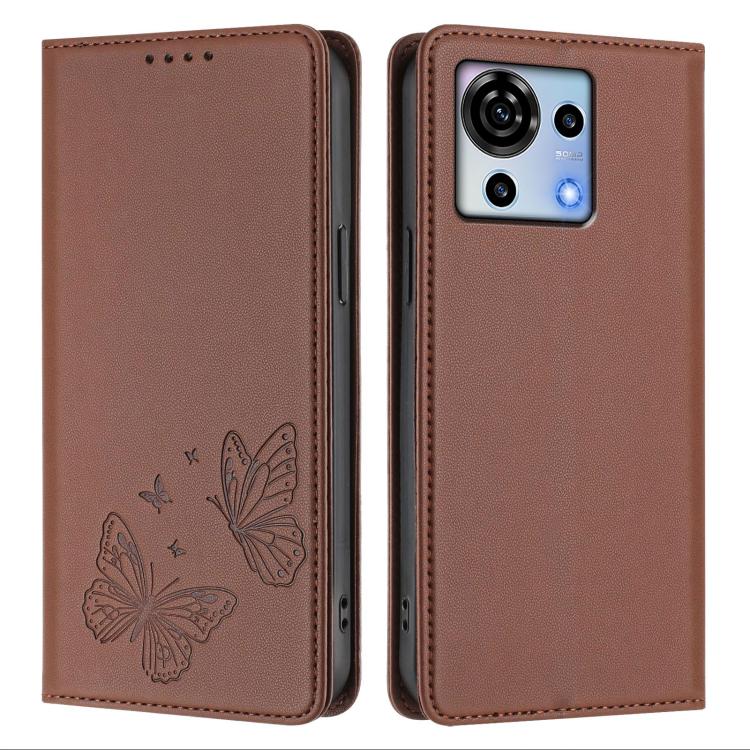 For ZTE Blade V50 Vita Strong Magnetic Dual Butterfly RFID Vegan Leather Phone Case