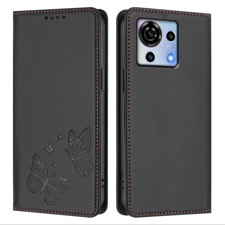 For ZTE Blade V50 Vita Strong Magnetic Dual Butterfly RFID Vegan Leather Phone Case
