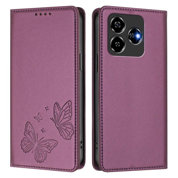 For ZTE Blade V60 4G / Axon 60 4G Strong Magnetic Dual Butterfly RFID Vegan Leather Phone Case