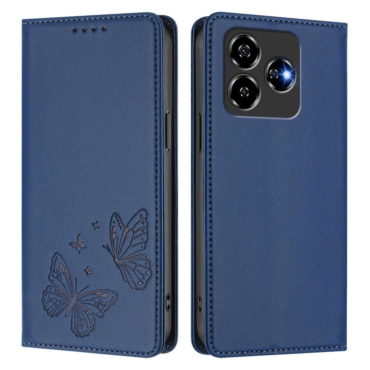 For ZTE Blade V60 4G / Axon 60 4G Strong Magnetic Dual Butterfly RFID Vegan Leather Phone Case
