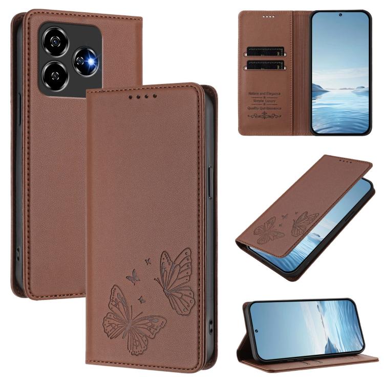 For ZTE Blade V60 4G / Axon 60 4G Strong Magnetic Dual Butterfly RFID Vegan Leather Phone Case