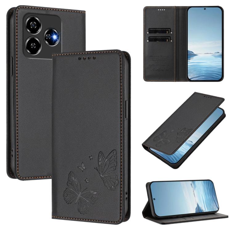 For ZTE Blade V60 4G / Axon 60 4G Strong Magnetic Dual Butterfly RFID Vegan Leather Phone Case