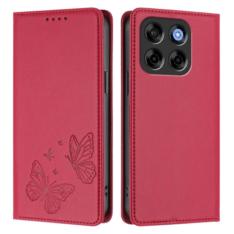 For ZTE Blade V70 Strong Magnetic Dual Butterfly RFID Vegan Leather Phone Case