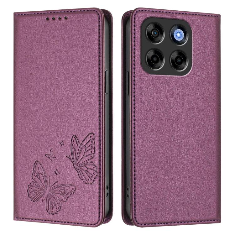 For ZTE Blade V70 Strong Magnetic Dual Butterfly RFID Vegan Leather Phone Case