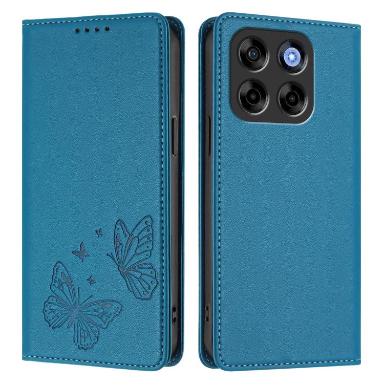 For ZTE Blade V70 Strong Magnetic Dual Butterfly RFID Vegan Leather Phone Case