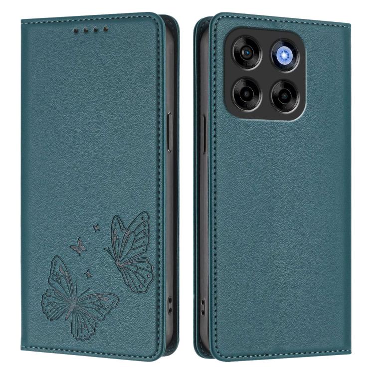 For ZTE Blade V70 Strong Magnetic Dual Butterfly RFID Vegan Leather Phone Case