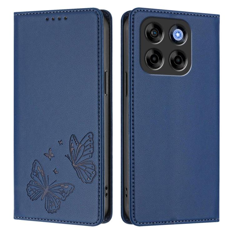 For ZTE Blade V70 Strong Magnetic Dual Butterfly RFID Vegan Leather Phone Case