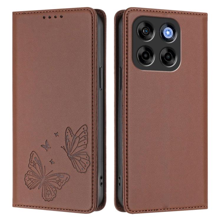 For ZTE Blade V70 Strong Magnetic Dual Butterfly RFID Vegan Leather Phone Case