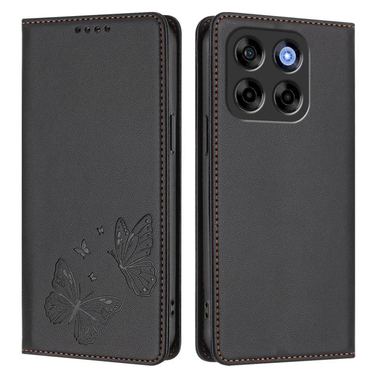 For ZTE Blade V70 Strong Magnetic Dual Butterfly RFID Vegan Leather Phone Case