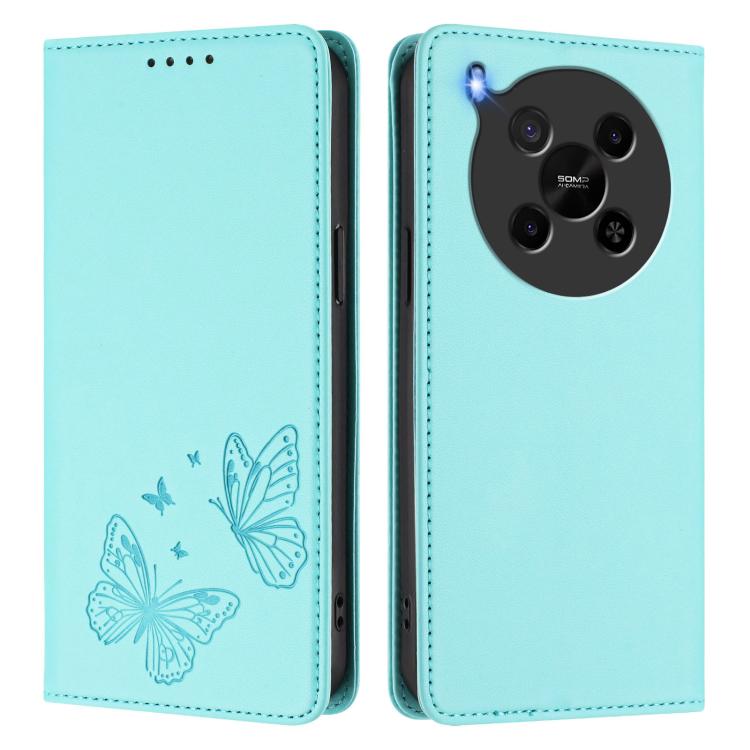 For ZTE Blade V70 Max Strong Magnetic Dual Butterfly RFID Vegan Leather Phone Case