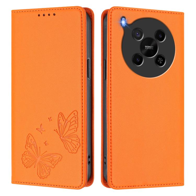 For ZTE Blade V70 Max Strong Magnetic Dual Butterfly RFID Vegan Leather Phone Case