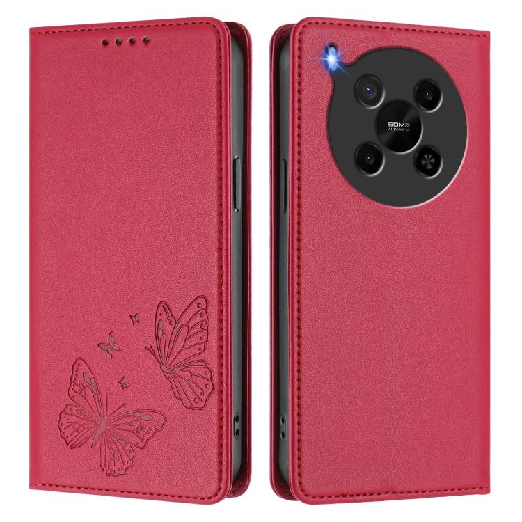 For ZTE Blade V70 Max Strong Magnetic Dual Butterfly RFID Vegan Leather Phone Case