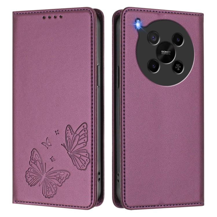 For ZTE Blade V70 Max Strong Magnetic Dual Butterfly RFID Vegan Leather Phone Case