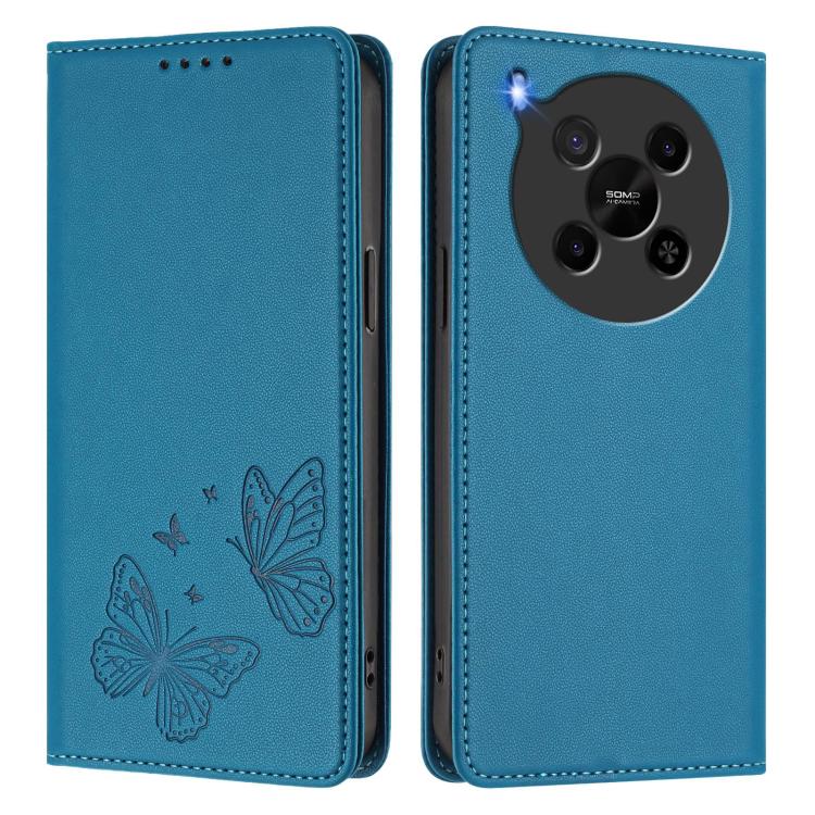 For ZTE Blade V70 Max Strong Magnetic Dual Butterfly RFID Vegan Leather Phone Case