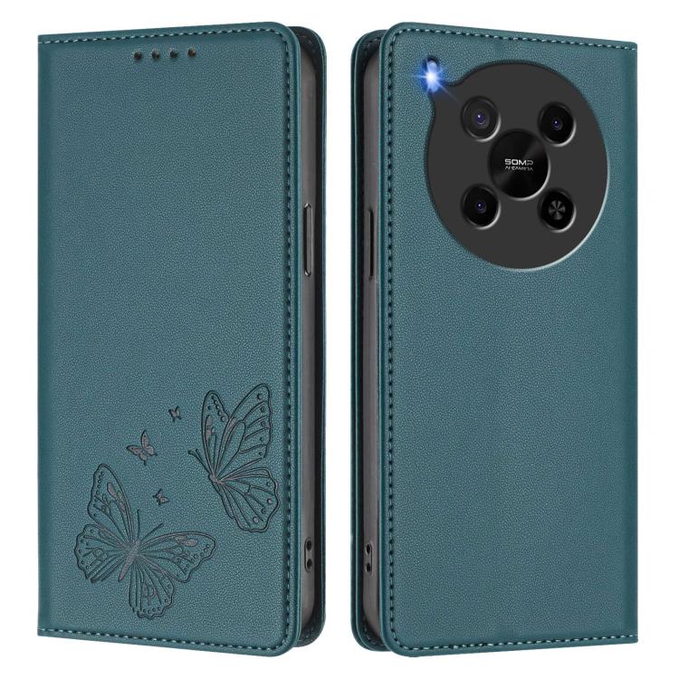 For ZTE Blade V70 Max Strong Magnetic Dual Butterfly RFID Vegan Leather Phone Case