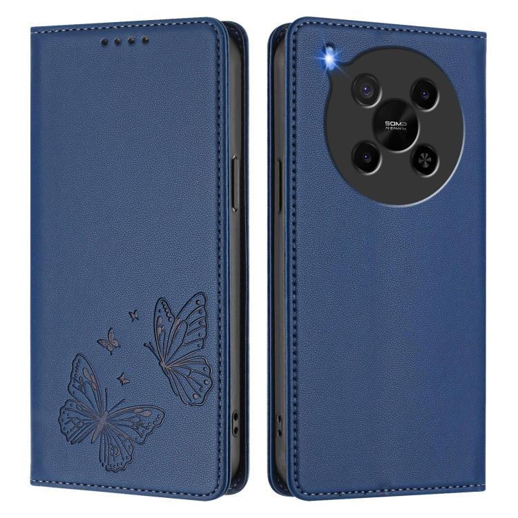 For ZTE Blade V70 Max Strong Magnetic Dual Butterfly RFID Vegan Leather Phone Case