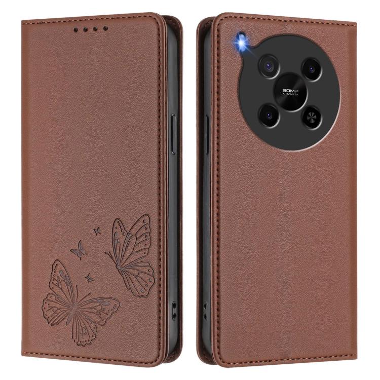 For ZTE Blade V70 Max Strong Magnetic Dual Butterfly RFID Vegan Leather Phone Case