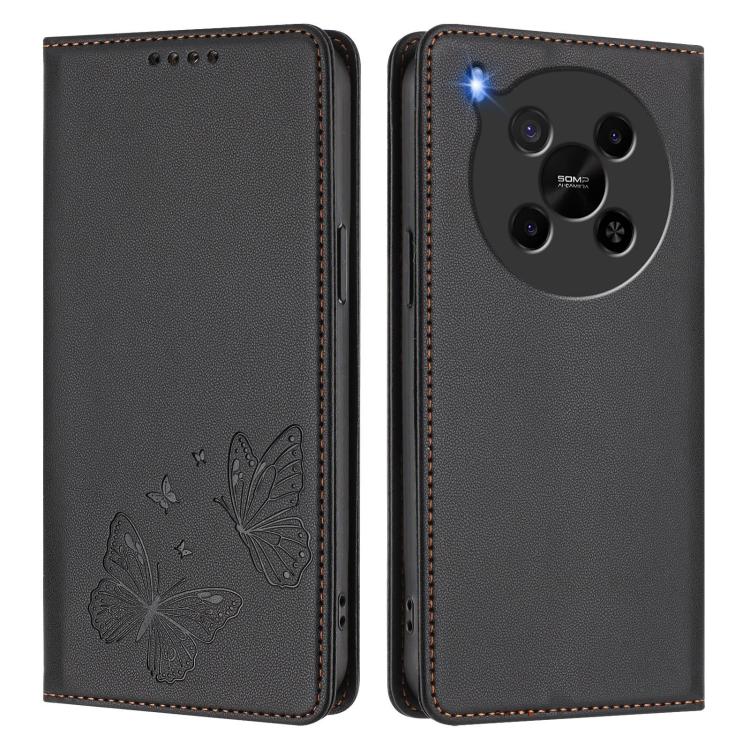 For ZTE Blade V70 Max Strong Magnetic Dual Butterfly RFID Vegan Leather Phone Case