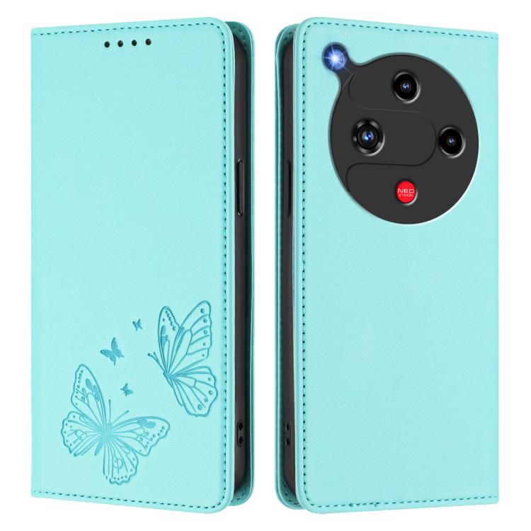 For ZTE nubia Focus 2 Strong Magnetic Dual Butterfly RFID Vegan Leather Phone Case