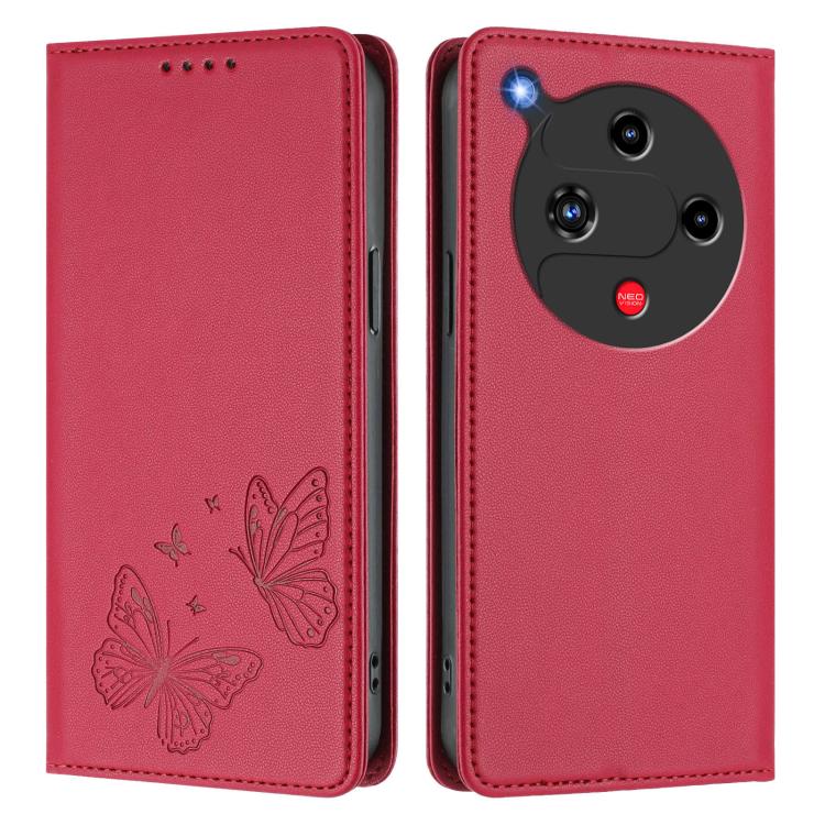 For ZTE nubia Focus 2 Strong Magnetic Dual Butterfly RFID Vegan Leather Phone Case
