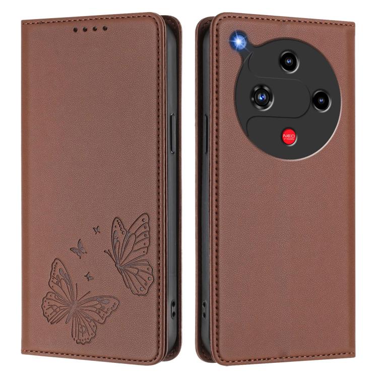For ZTE nubia Focus 2 Strong Magnetic Dual Butterfly RFID Vegan Leather Phone Case