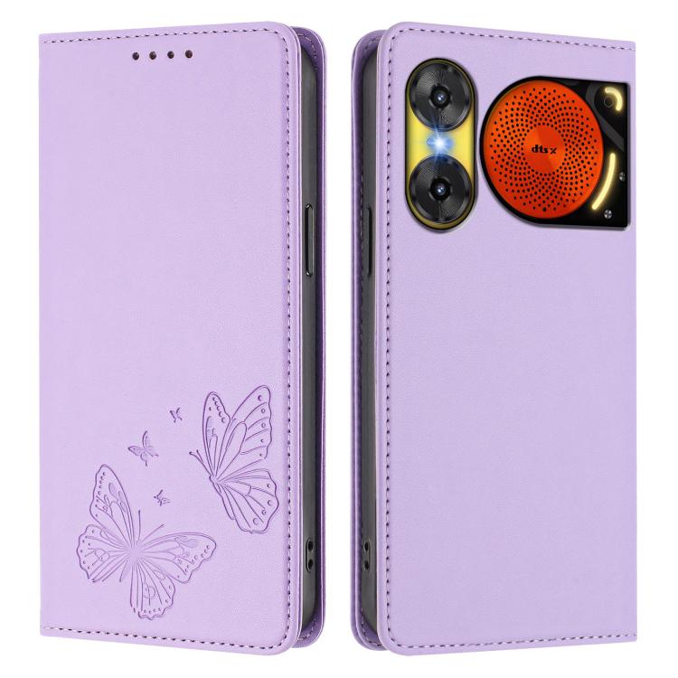 For ZTE nubia Music 2 Strong Magnetic Dual Butterfly RFID Vegan Leather Phone Case