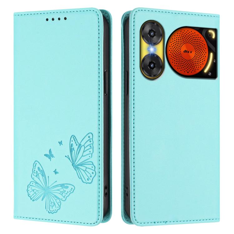 For ZTE nubia Music 2 Strong Magnetic Dual Butterfly RFID Vegan Leather Phone Case