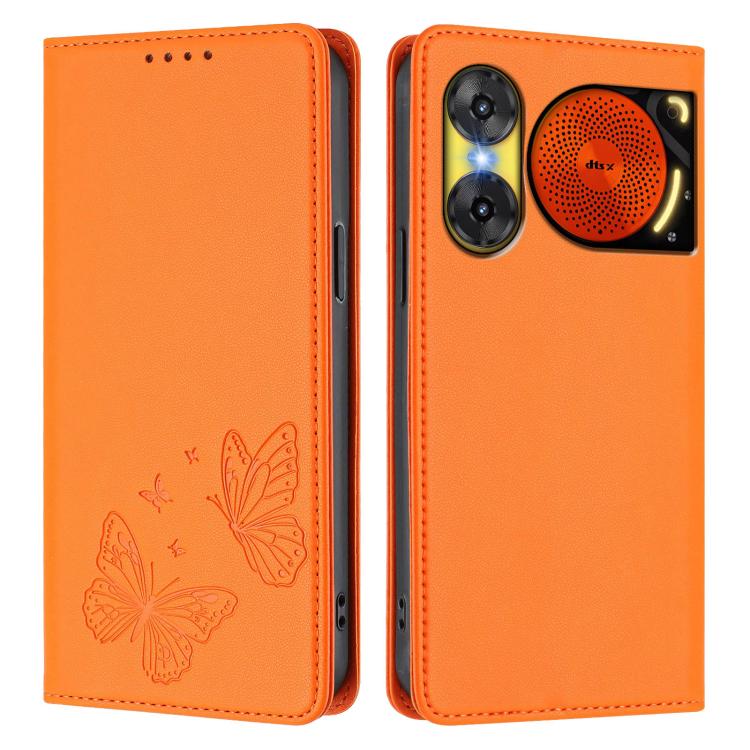 For ZTE nubia Music 2 Strong Magnetic Dual Butterfly RFID Vegan Leather Phone Case
