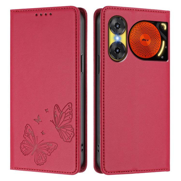 For ZTE nubia Music 2 Strong Magnetic Dual Butterfly RFID Vegan Leather Phone Case